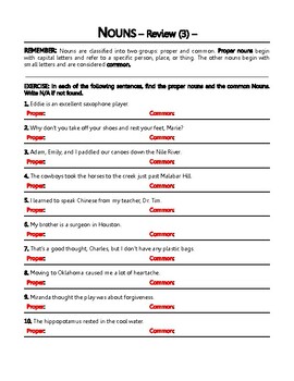 proper and common nouns free grade 7 8 ela lesson with full answer keys