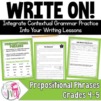 Preview of Prepositional Phrases - Grammar In Context Writing Lessons for 4th / 5th Grade
