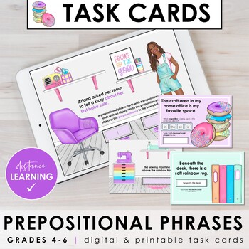 Preview of Prepositions and Prepositional Phrases Task Cards & Activities (Print & Digital)