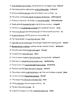 Prepositional Phrases: Worksheet, Test, or Homework with Detailed