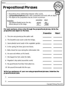 Prepositional Phrases - Grammar Practice Pages by Polliwog Place