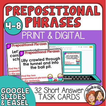 Preview of Prepositional Phrases Task Cards - Short Answer (2 phrases per sentence)