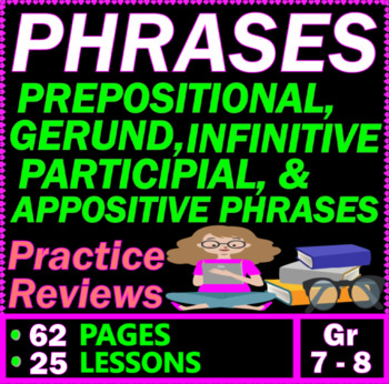 Preview of Prepositional Phrases. Verbals. Appositives. 25 Lessons 7th-8th Grade ELA BUNDLE