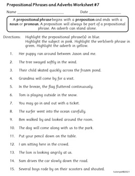 Preview of Prepositional Phrases and Adverbs Worksheet