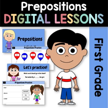 Preview of Prepositions 1st Grade Interactive Google Slides | Daily Grammar Practice