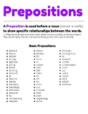 Prepositions - 2 page poster/handout