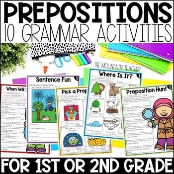 Preview of Prepositions Activities, Grammar Worksheets and Adverb Anchor Charts