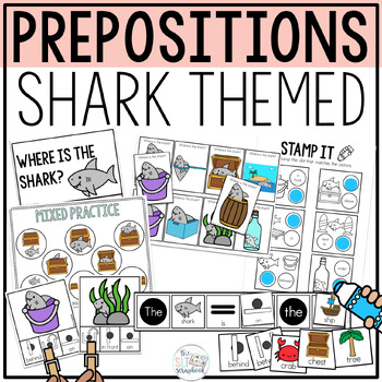 Preview of Prepositions Activities for Speech Therapy - Shark Themed Spatial Concepts