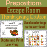 Prepositions Activity: Thanksgiving Escape Room ELA
