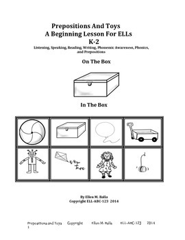 Preview of Prepositions And Toys - A Beginning Lesson For ELL, ESL, And ELD Students