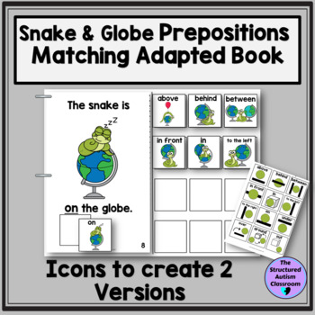 Preview of Prepositions Back to School Globe/Snake Matching Adapted Book Autism Special Ed