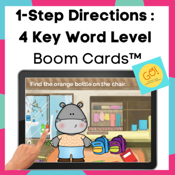 Preview of 1-Step Directions (4 Key Word Level) Boom Cards™ for Speech Therapy, Teletherapy