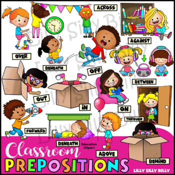 Preview of Prepositions - Clipart in BLACK & WHITE/ full color. {Lilly Silly Billy}