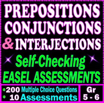 Preview of Prepositions, Conjunctions, Interjections Self-Checking Tests 5th-6th grade ELA