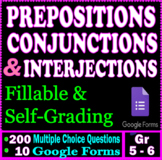 Prepositions, Conjunctions, Interjections Self-Grading 5th