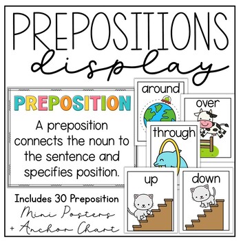 Preview of Prepositions Display Anchor Chart Mini Posters + B&W for Interactive Notebook