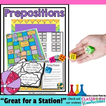 Preview of Prepositions Game Grammar Center 3rd 4th 5th Grades