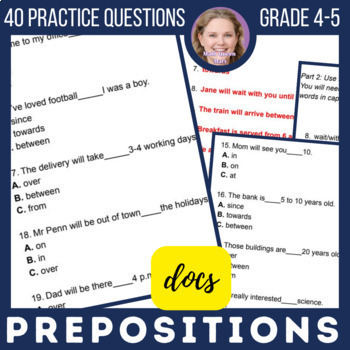 Preview of Prepositions Google Docs Worksheets 4th and 5th Grade Digital Resources