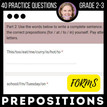 Preview of Prepositions Grammar Practice and Homework Questions for 2nd and 3rd Grade