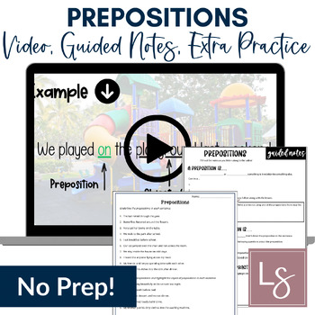 Preview of Prepositions Grammar Video & Worksheet; Emergency Sub Plans 5th, 6th Grade