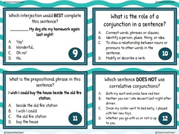 Prepositions, Conjunctions, and Interjections Task Cards by Teach in ...
