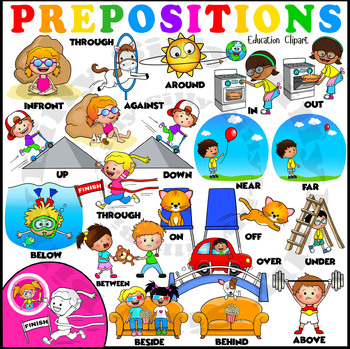 Preview of Prepositions. Clipart in BLACK & WHITE/ full color. {Lilly Silly Billy}