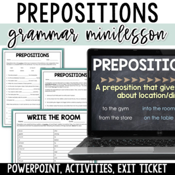 Preview of Prepositions Mini-Lesson, Worksheets, and Activities