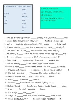 Preview of Prepositions + Object pronouns