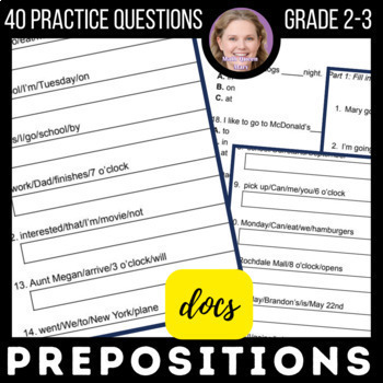 Preview of Prepositions Practice Google Docs Worksheets 2nd and 3rd Grade Digital Resources