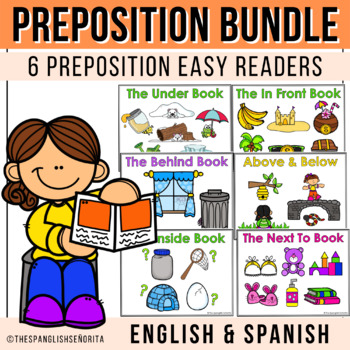 Preview of Prepositions | Preposiciones - 6 Leveled Easy Readers BUNDLE (English & Spanish)