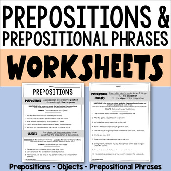 Preview of Prepositions & Prepositional Phrases Worksheets - Grammar Practice Activity