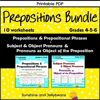 Preview of Prepositions and Pronouns BUNDLE - Grades 4-5-6 - 10 worksheets - CCSS