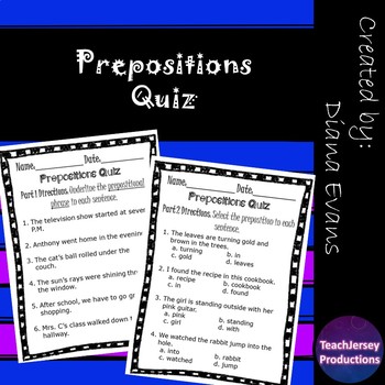 Preview of Prepositions Quiz