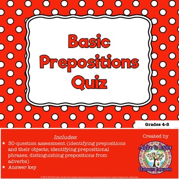 Preview of Basic Prepositions Quiz