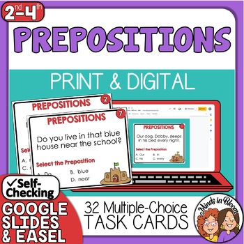 Preview of Prepositions Task Cards - Beginning Set - with Self-Checking Easel & Poster!