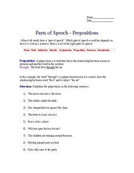 Preview of Prepositions Worksheet