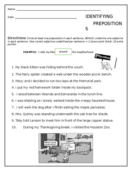 Preview of Prepositions Worksheet