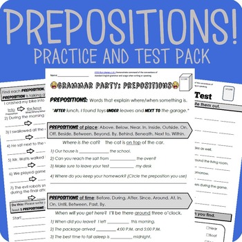 Preview of Prepositions Packet + Test Bundle (Digital Distance Learning Capable!)