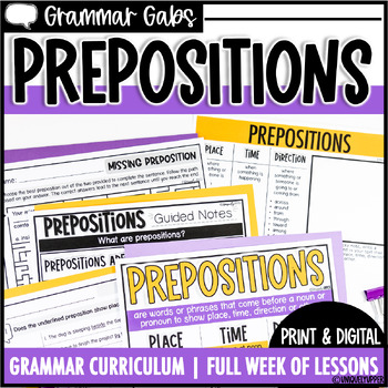 Preview of Prepositions Anchor Charts, Worksheets, and Activities - Types of Prepositions