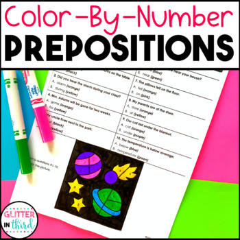 Preview of Prepositions Worksheets Grammar Activities Color By Number