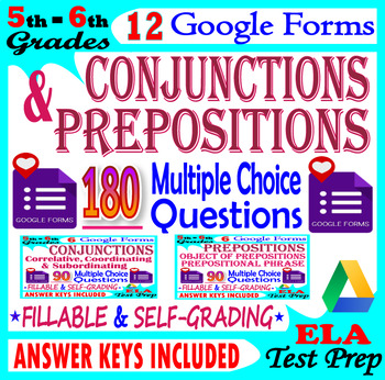 Preview of Prepositions and Conjunctions. 12 SELF-GRADING Grammar Forms. 5th-6th Grade ELA