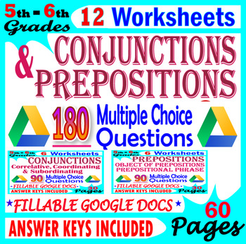 Preview of Prepositions and Conjunctions Worksheets: Grammar Practice & Reviews. Gr 5-6 ELA