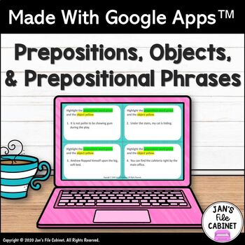 Preview of Prepositions and Objects | Prepositional Phrases GRADES 6-8 Google Apps
