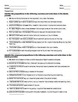 Preview of Prepositions and Prep Phrases Worksheet For Understanding, Practice, & Review