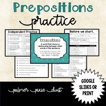 Preview of Prepositions and Prepositional Phrase Practice: Digital or Print