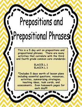 Preview of Prepositions and Prepositional Phrases:  A 5 Day Unit