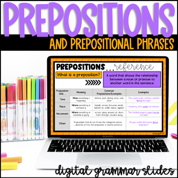 Preview of Prepositions & Prepositional Phrases Digital Grammar Activity for Google Slides™