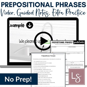 Preview of Prepositions and Prepositional Phrases Grammar Video and Worksheet, 5-6th Grades