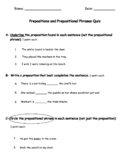 Prepositions and Prepositional Phrases Quiz