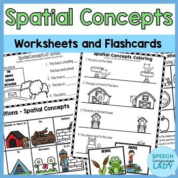 Preview of Prepositions and Spatial Concepts Worksheets and Flashcards